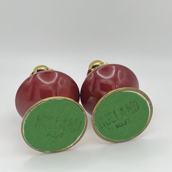 Vintage Mid-Century W. Delft B Holland Red & Gold Brass Candle Holders Atomic - Picture 4 of 11